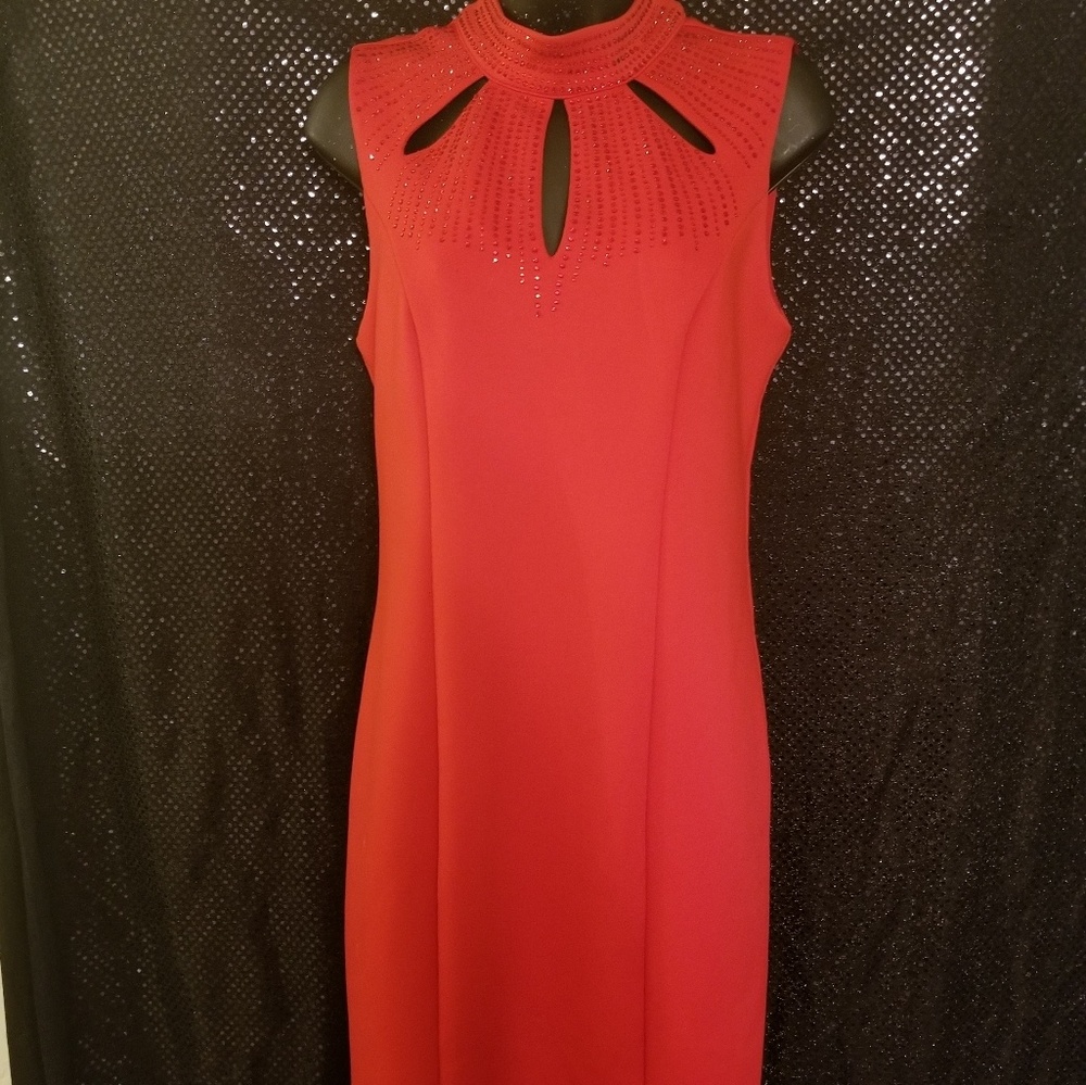 Spense red rhinestones pencil  dress